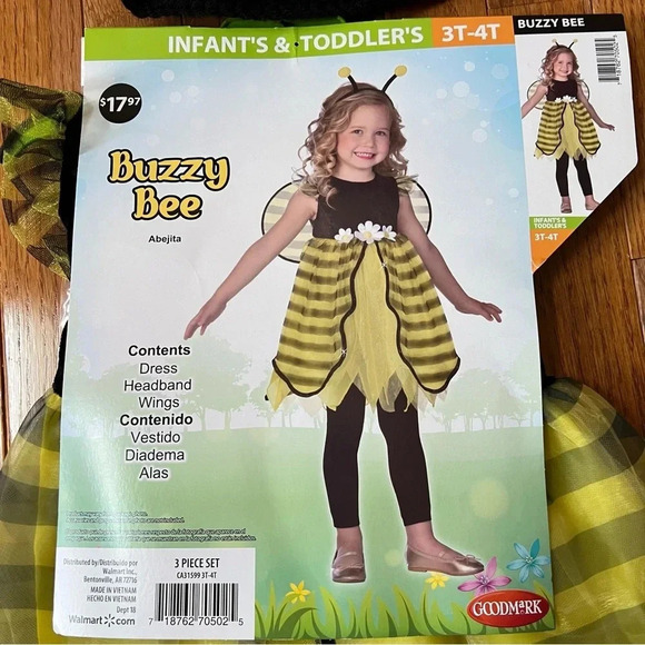 Halloween BEE Dress Costume Toddler Yellow Black Floral Striped Hat Beanie T3/T4 - Picture 11 of 16